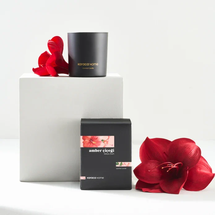 Amber Blossom Scented Candle 8x9.5cm, Red - Image 3