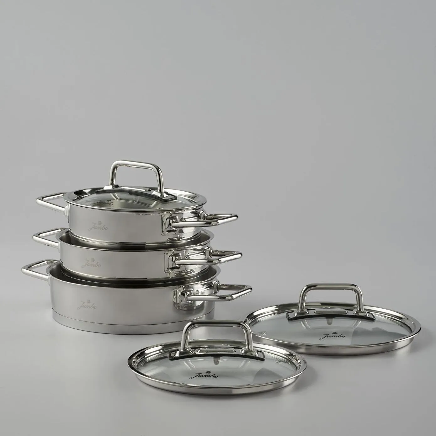 Jumbo Assos 6-Piece Stainless Steel Induction Cookware Set, Midi, Silver