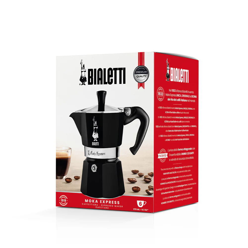 Bialetti Moka Express Hob Espresso Coffee Maker, 6 Cups, Black - Image 4