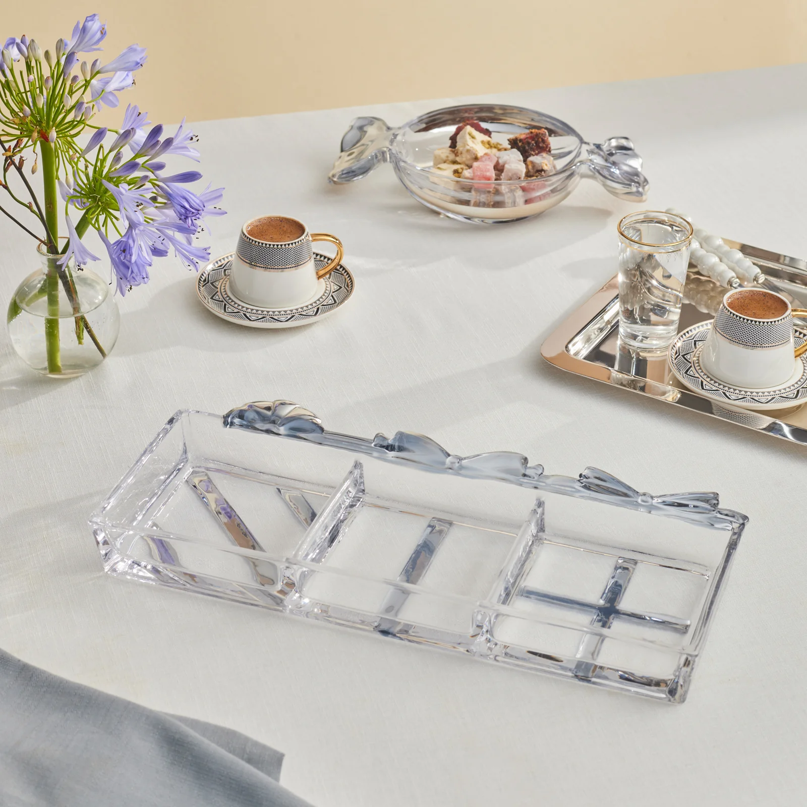 Karaca Candy Glass Decorative Serving Plate, 35cm, Silver