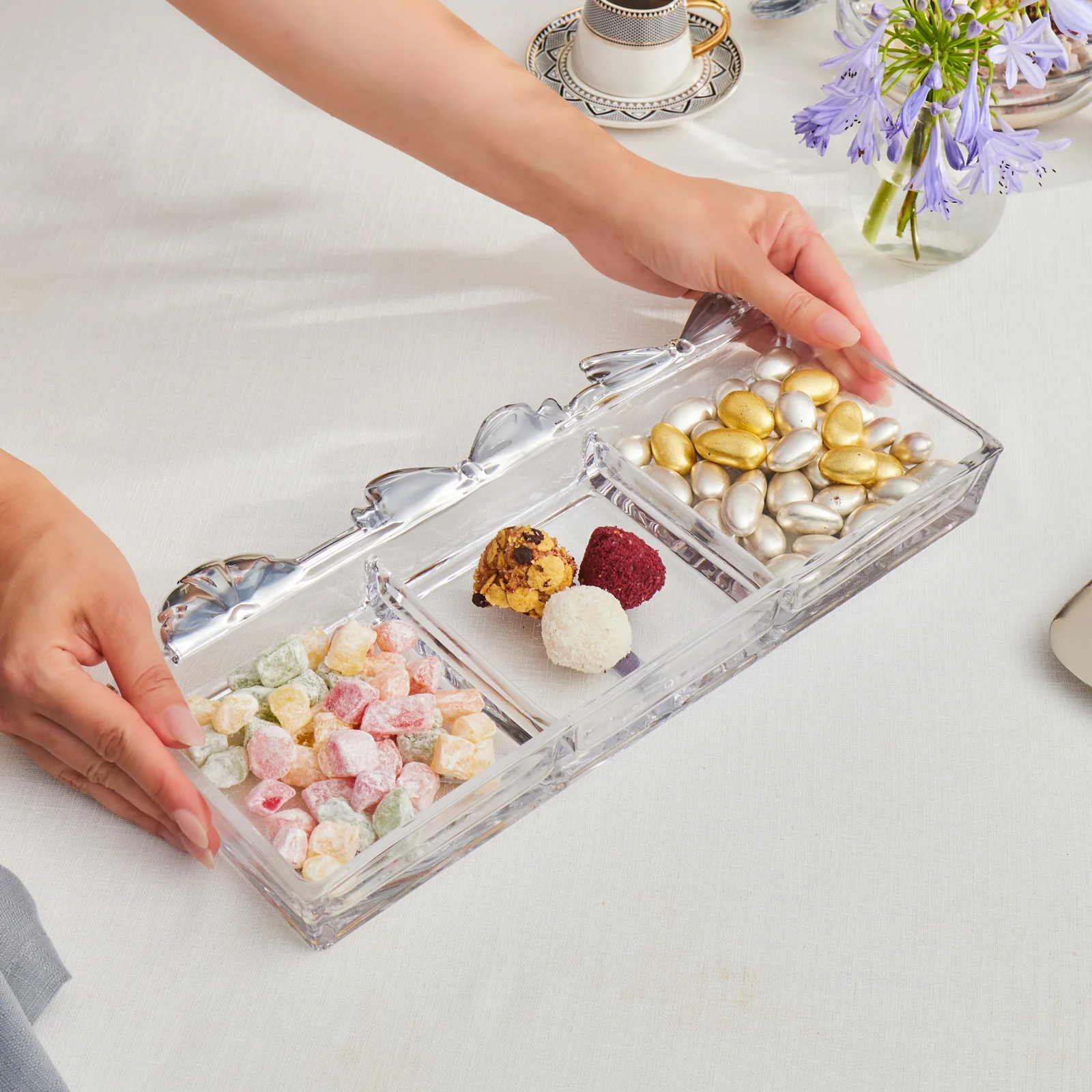 Karaca Candy Glass Decorative Serving Plate, 35cm, Silver - Image 2