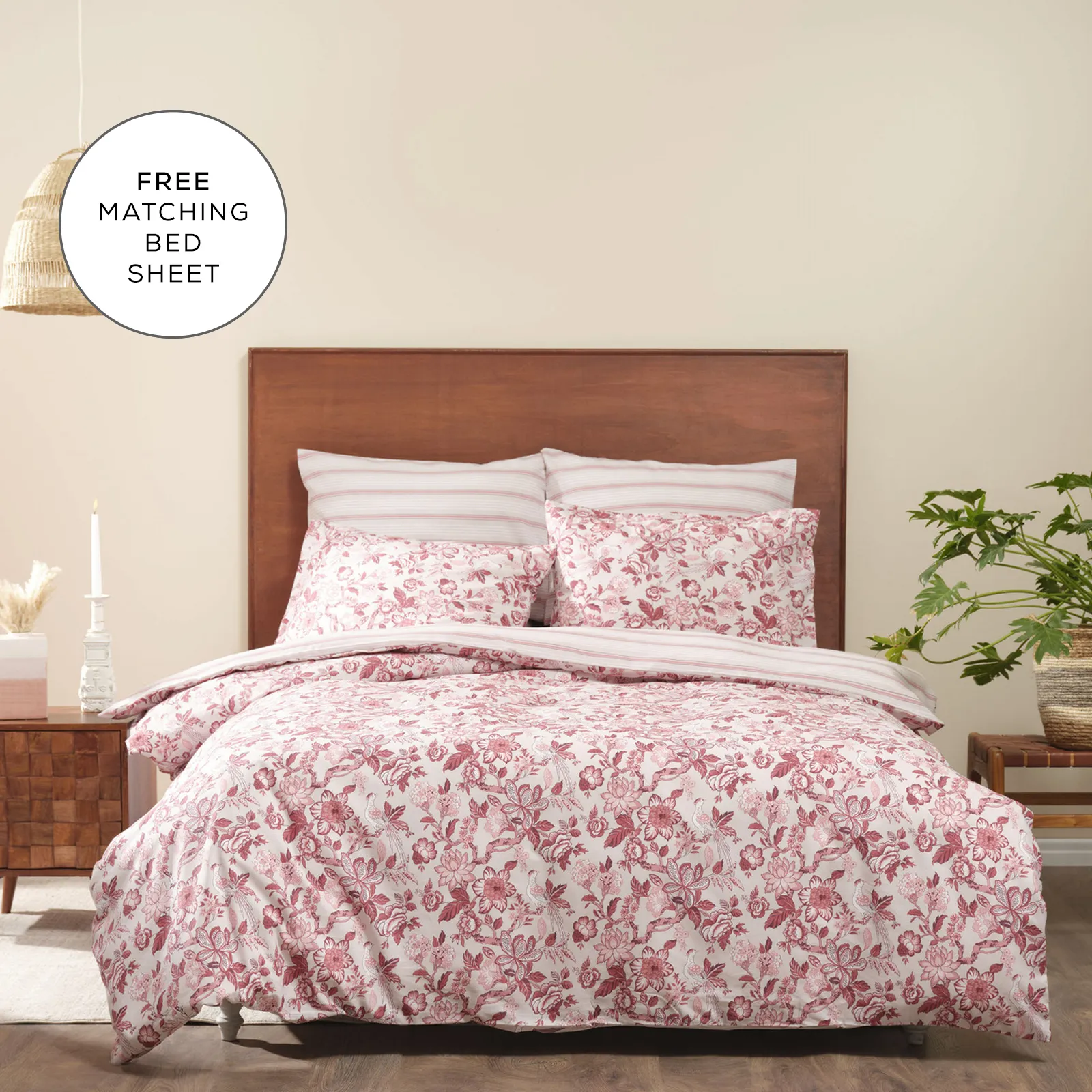 Carina Madison Purify Duvet Cover Set with Bed Sheet, Single, Pink Multi