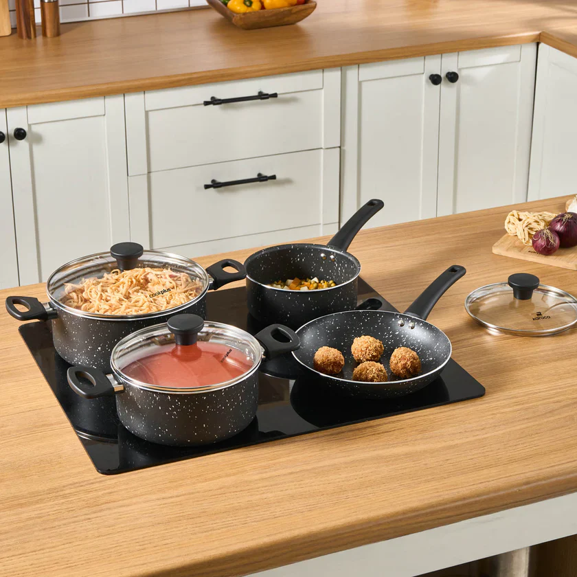 Cookplus Aura Roller 7 Pieces Non-Stick Induction Cookware Set, Black - Image 3