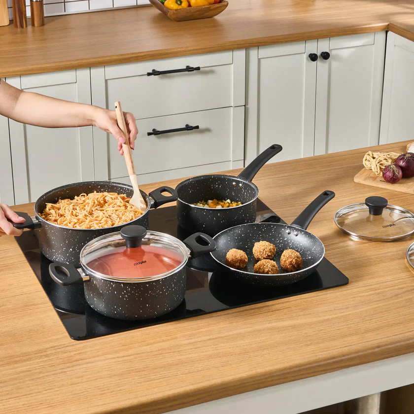 Cookplus Aura Roller 7 Pieces Non-Stick Induction Cookware Set, Black - Image 4