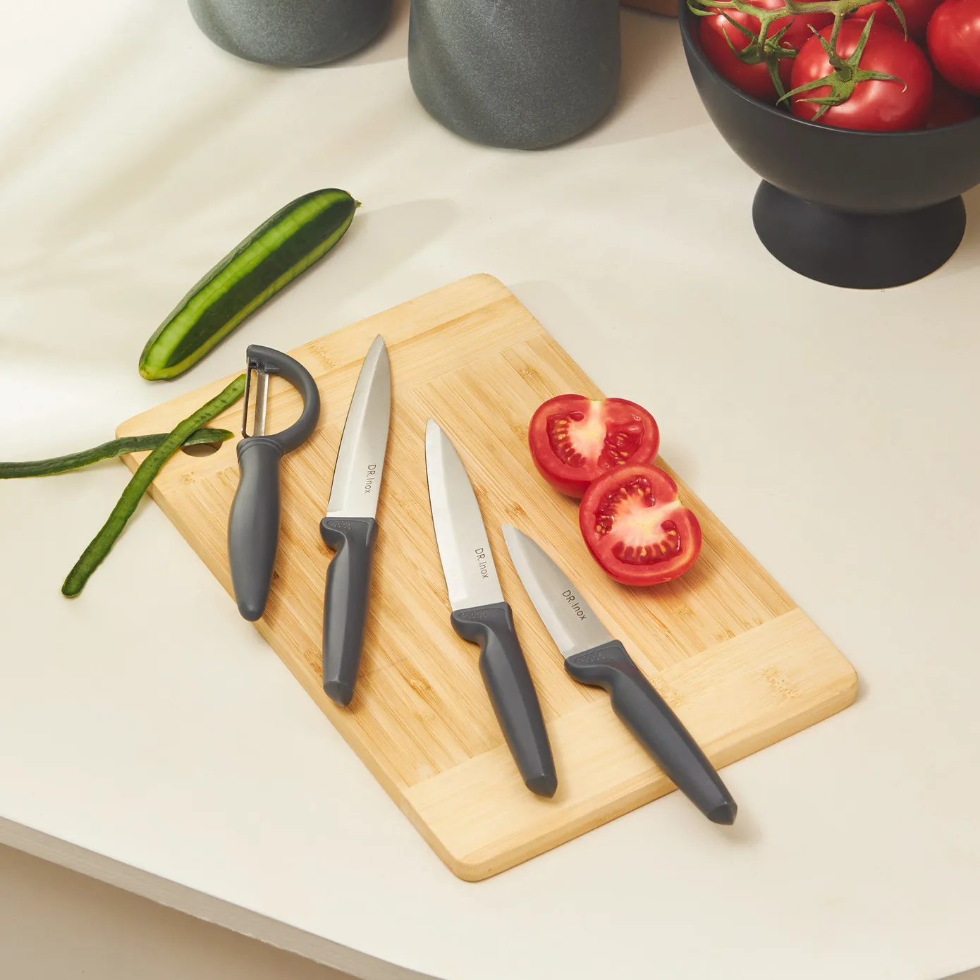 Dr.Inox 4 Piece Stainless Steel Knife Set, Grey - Image 3