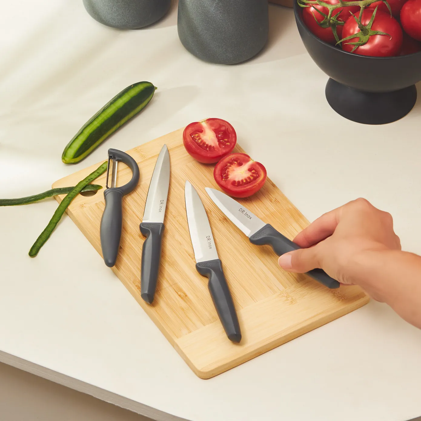 Dr.Inox 4 Piece Stainless Steel Knife Set, Grey - Image 4