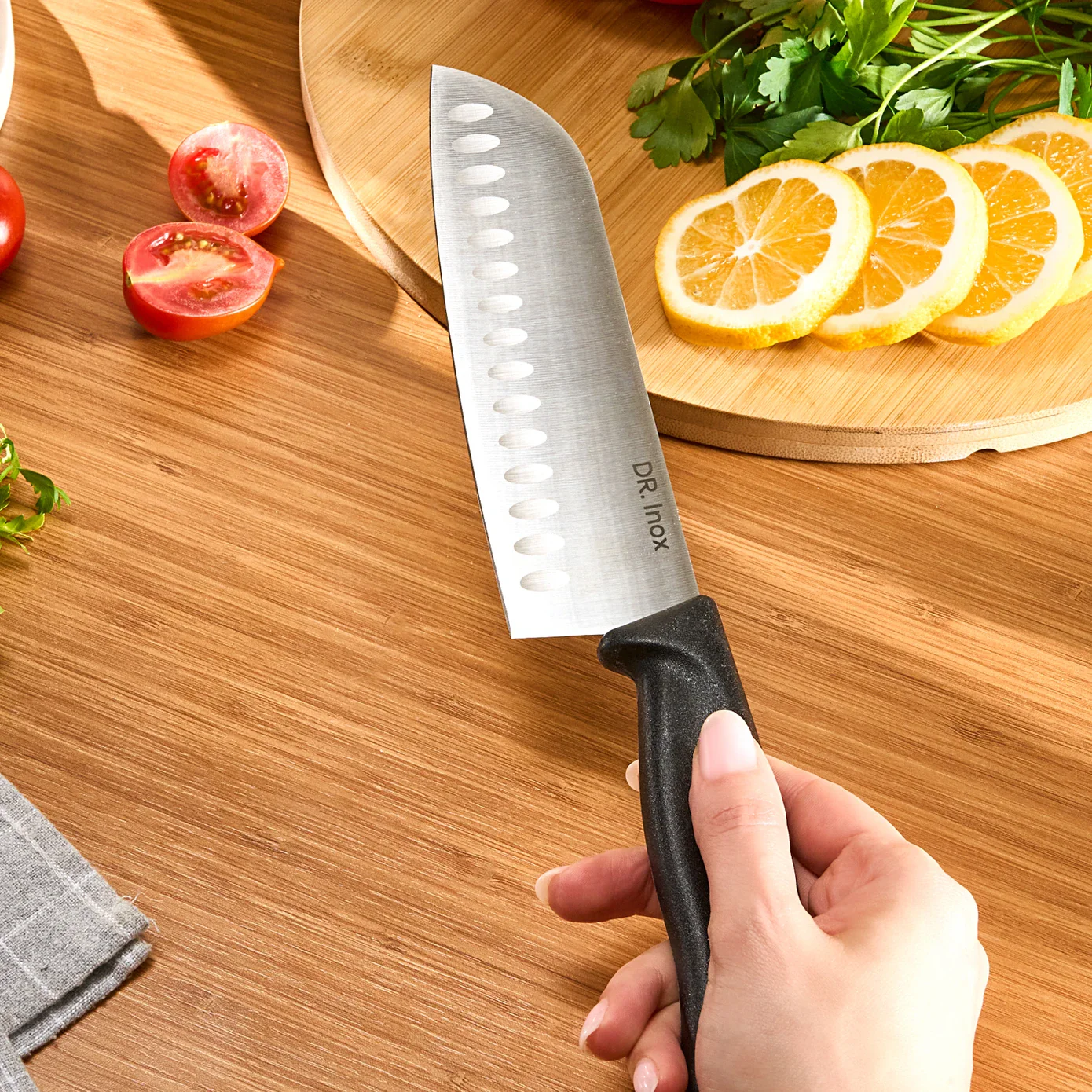 Dr. Inox Stainles Steel Santoku Knife, 30cm, Black - Image 2