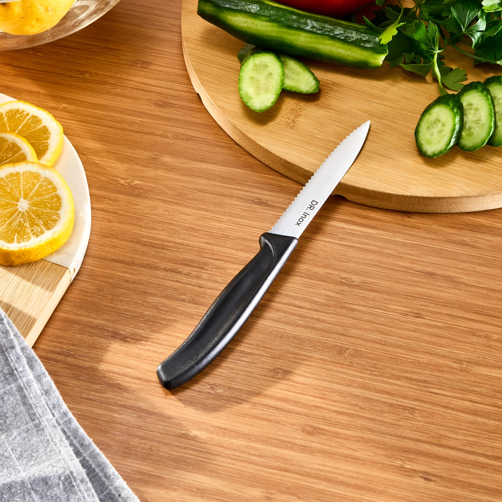 Dr.Inox Serrated Stainless Steel Utility Knife, 21cm, Black - Image 2