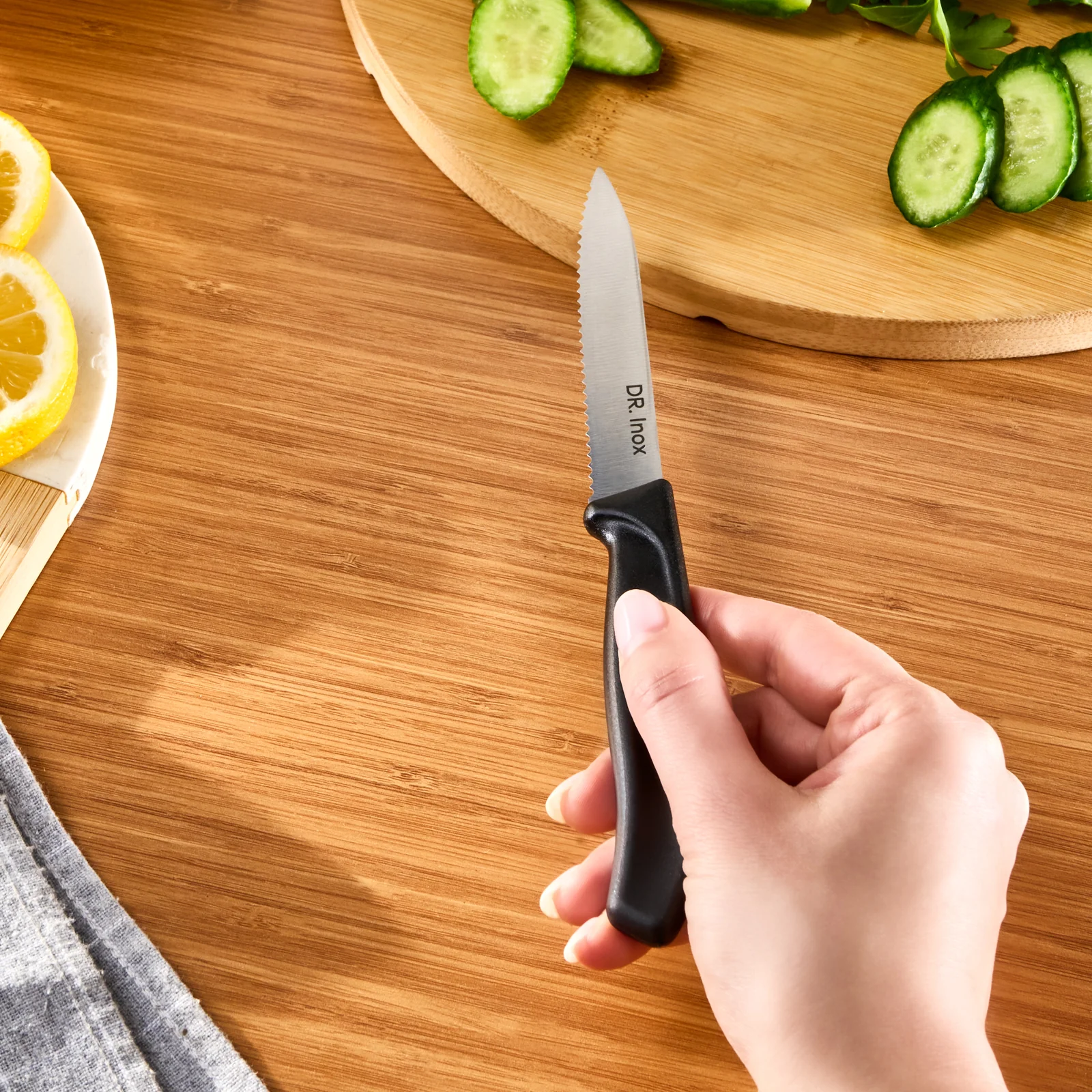 Dr.Inox Serrated Stainless Steel Utility Knife, 21cm, Black - Image 3