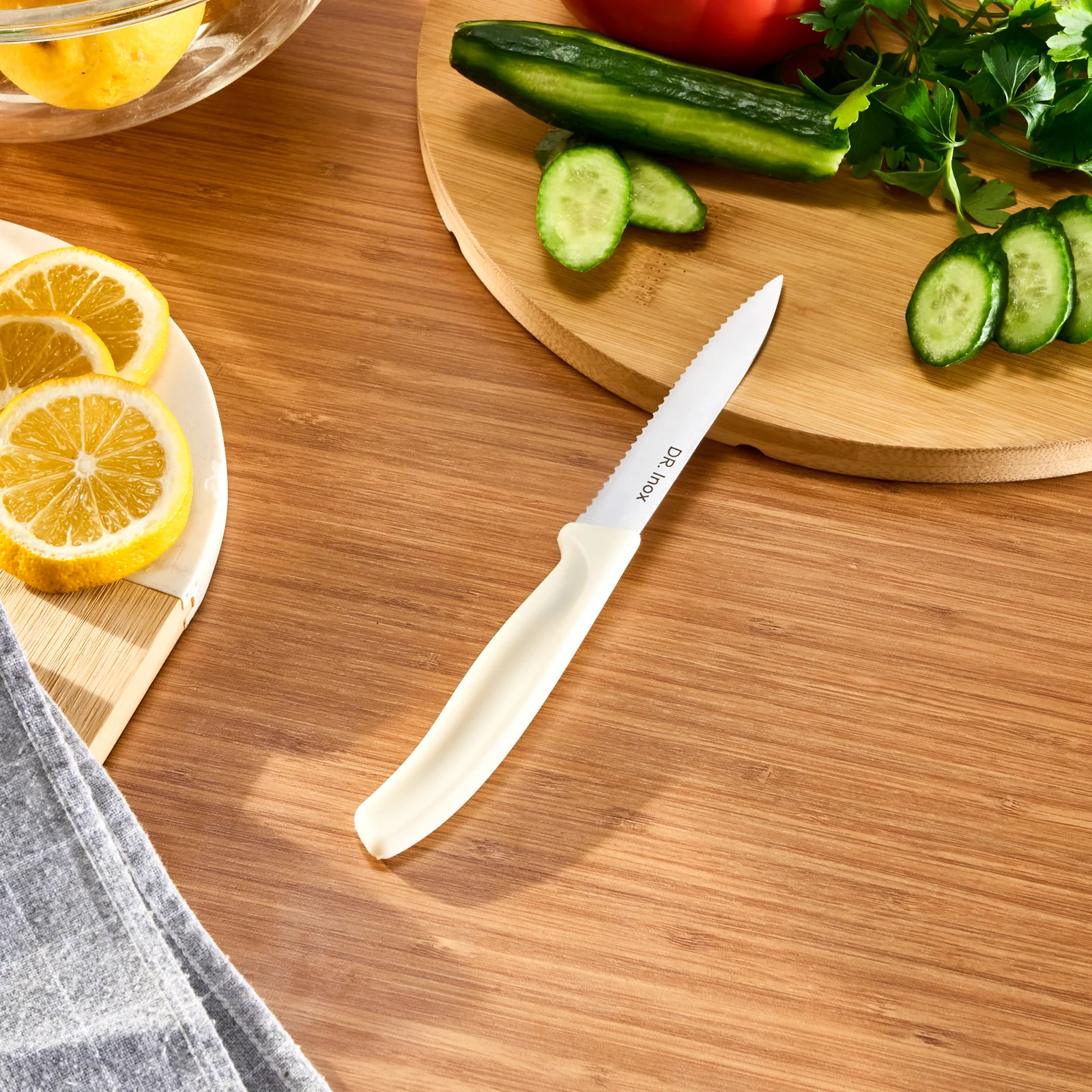 Dr.Inox Serrated Stainless Steel Utility Knife, 21cm, Cream - Image 2
