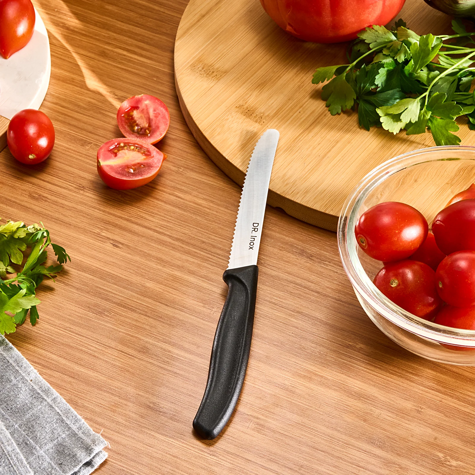 Dr.Inox Stainless Steel Tomato Knife, 22cm, Black