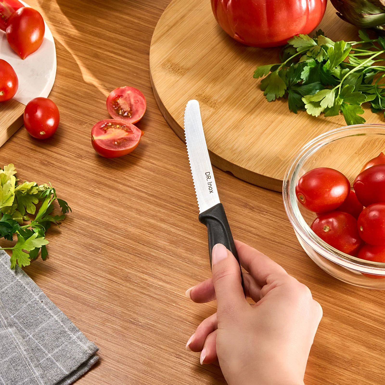 Dr.Inox Stainless Steel Tomato Knife, 22cm, Black - Image 2