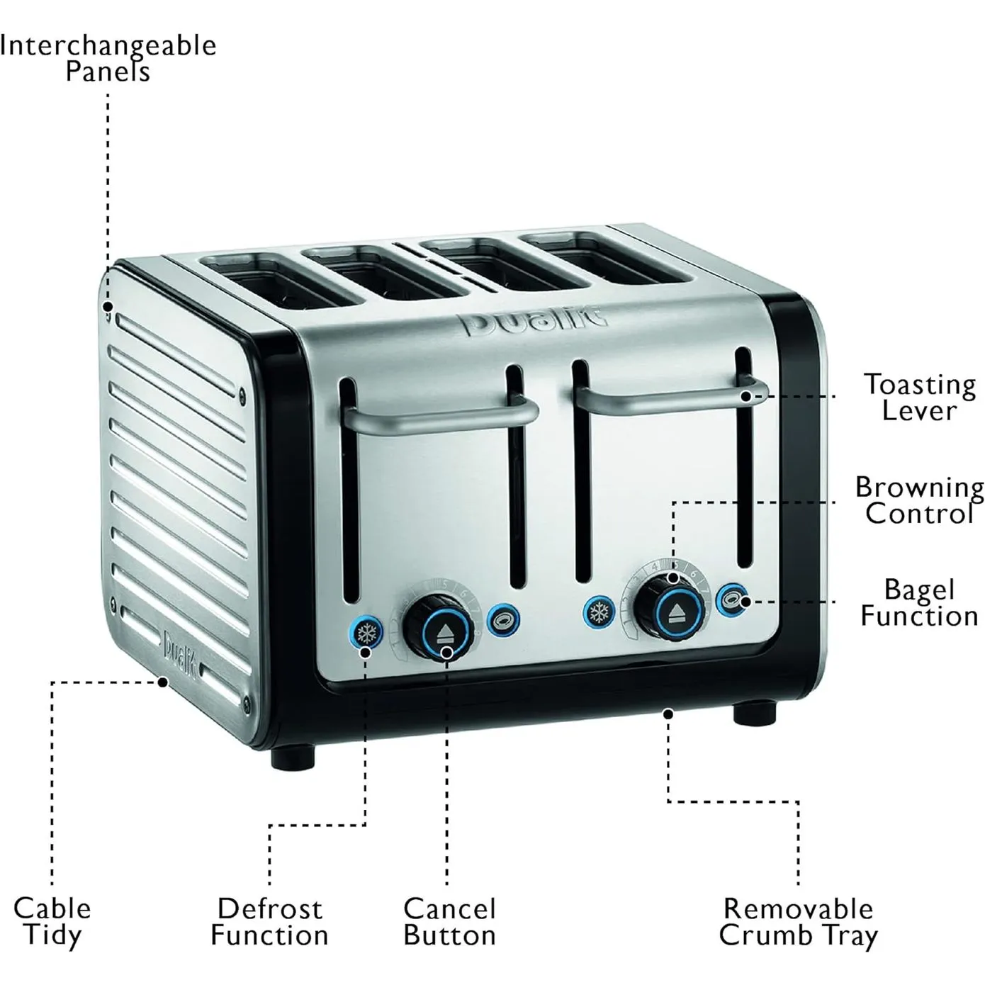 Dualit Architect Metal Silver Black Toaster, 2250W - Image 8