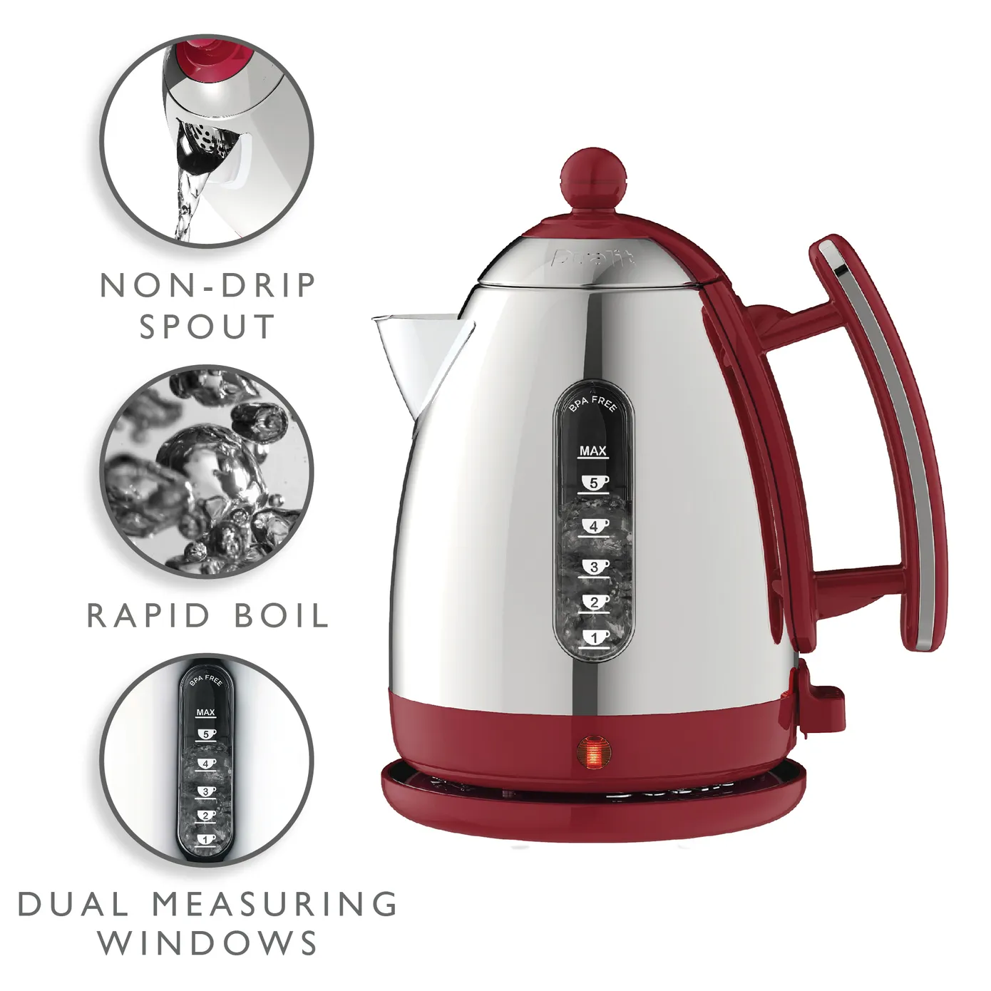 Dualit Lite Jug Kettle, 1.7L, Gloss Red - Image 5