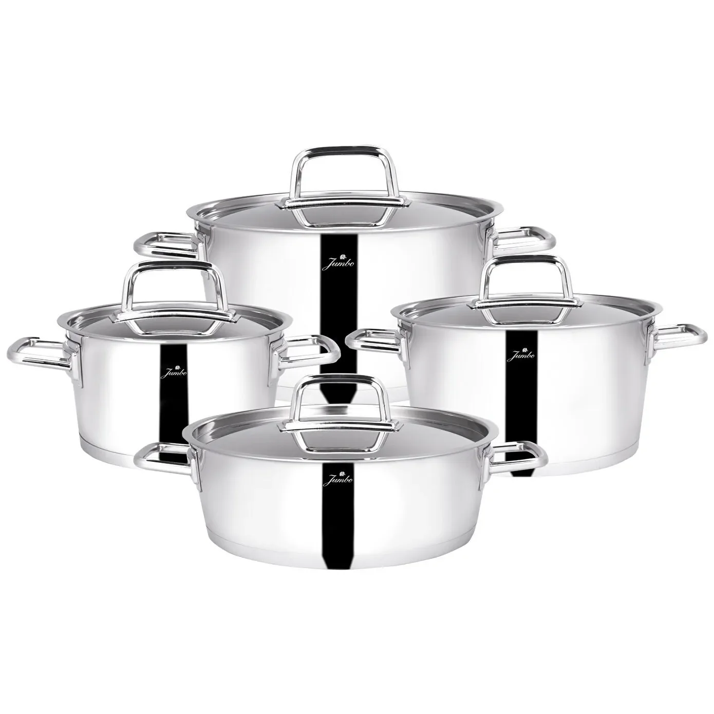 Jumbo Felix 8-Piece Stainless Steel Induction Cookware Set, Silver - Image 2