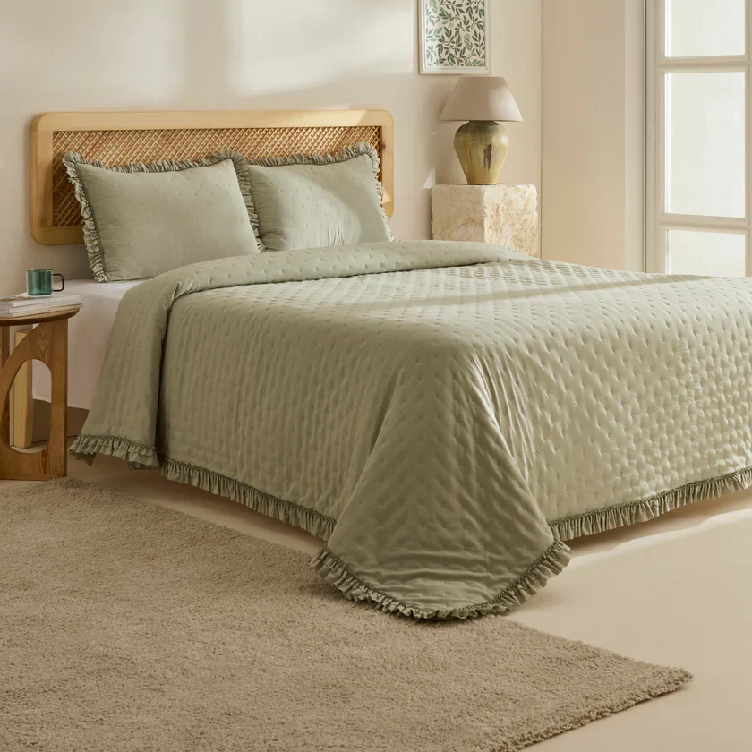 Karaca Home Fiona Bedspread Set, Double, Sage Green - Image 2