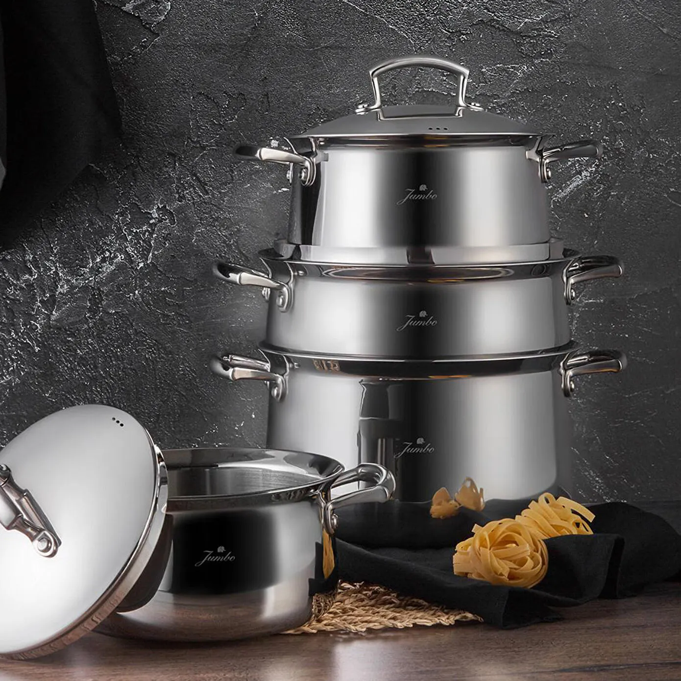 Jumbo Flame 8-Piece Stainless Steel Induction Cookware Set, Silver - Image 2