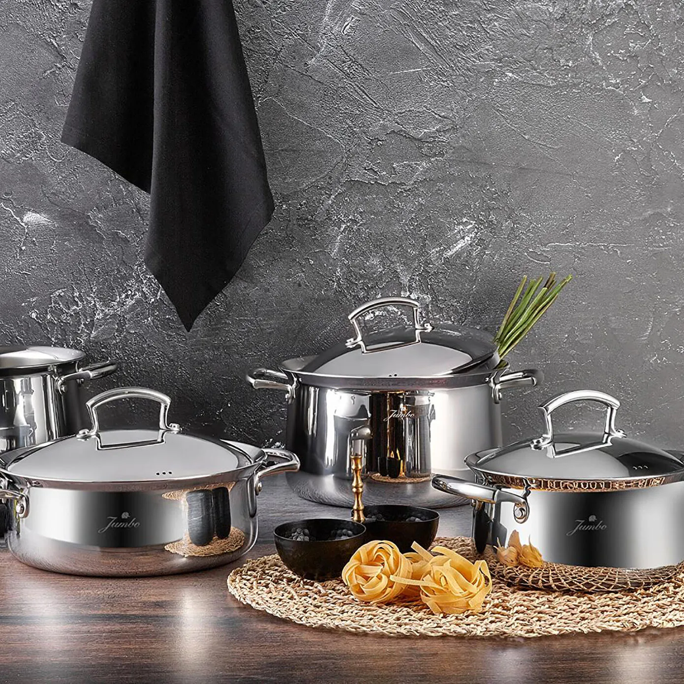 Jumbo Flame 8-Piece Stainless Steel Induction Cookware Set, Silver - Image 4