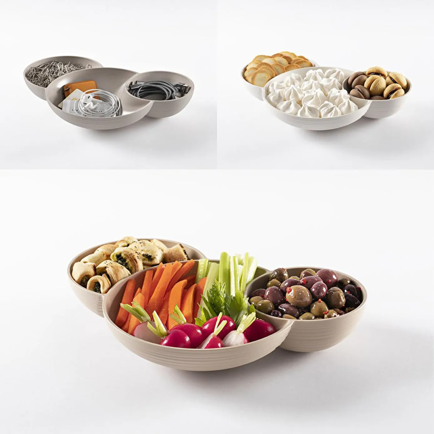 Guzzini Tierra 3-Compartment Snack Bowl, Brown - Image 6