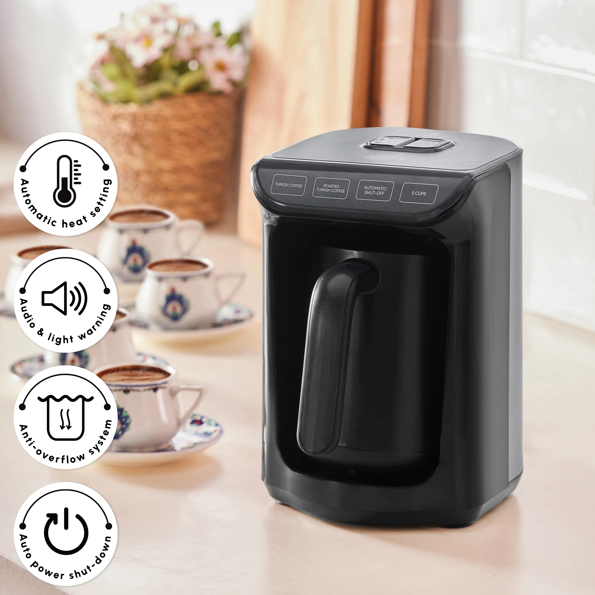 Hatır Köz Turkish Coffee Maker, 550W, Shiny Black - Image 4