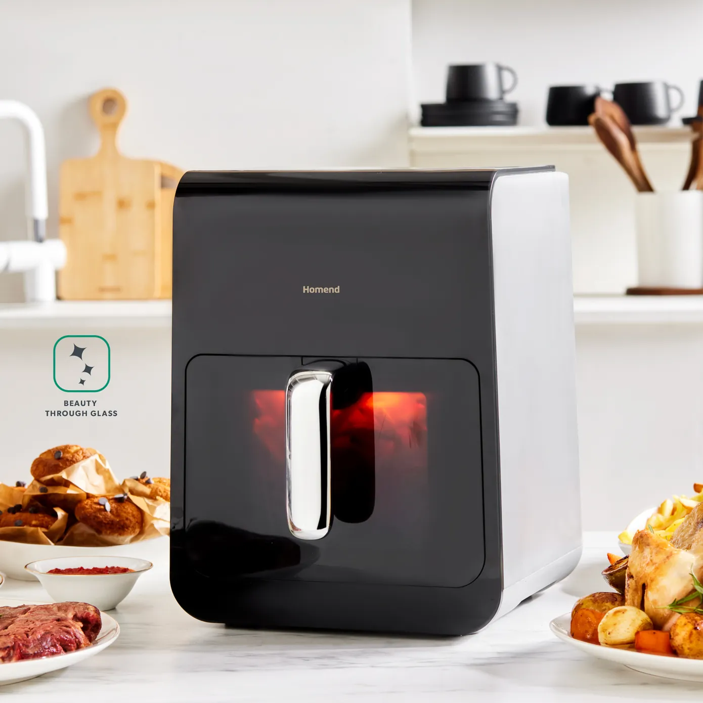 Homend Airfryday 2507UK with Steam Function 12 Different Programmes Touch Screen 6L Air Fryer, Black Grey