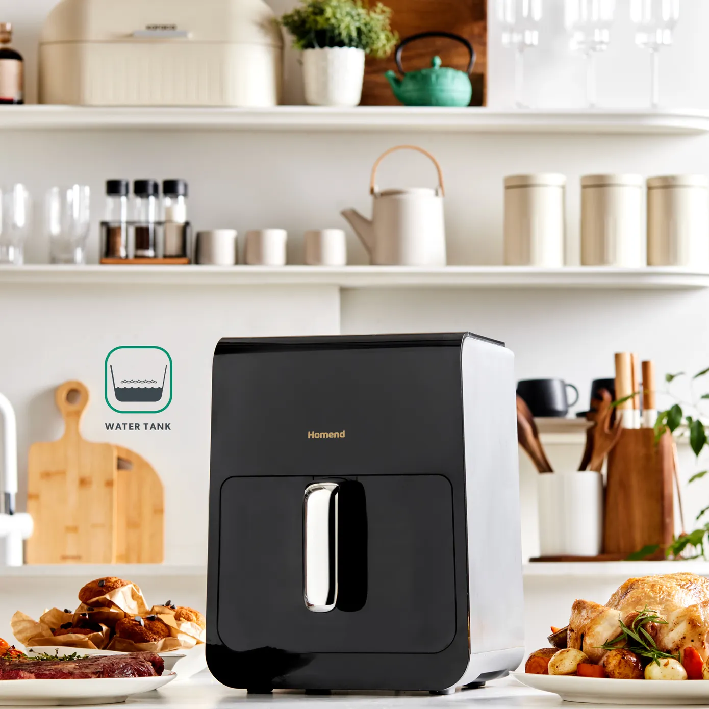Homend Airfryday 2507UK with Steam Function 12 Different Programmes Touch Screen 6L Air Fryer, Black Grey - Image 2