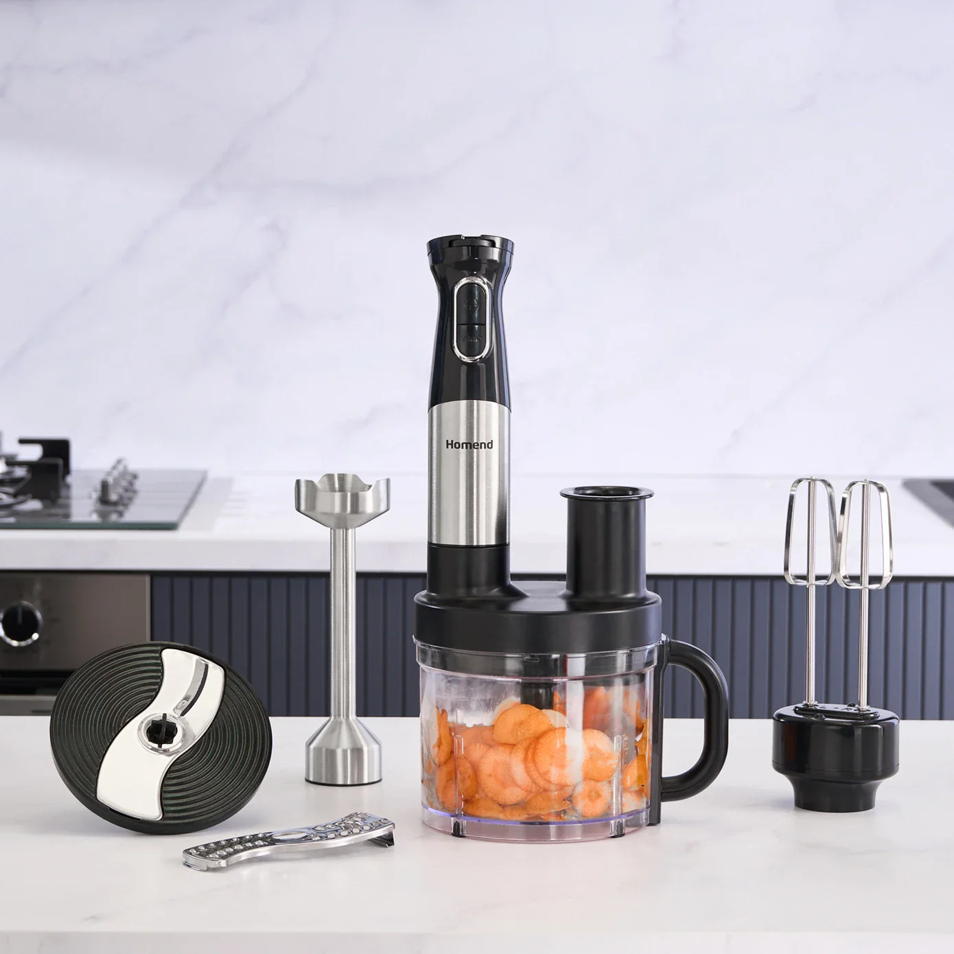 Homend Functionall 2848UK Multi-Attachment Stainless Steel Food Processor, 1500W, 1000ml, Inox