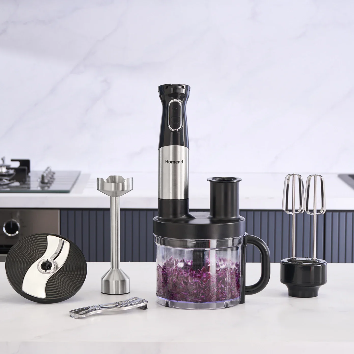 Homend Functionall 2848UK Multi-Attachment Stainless Steel Food Processor, 1500W, 1000ml, Inox - Image 2