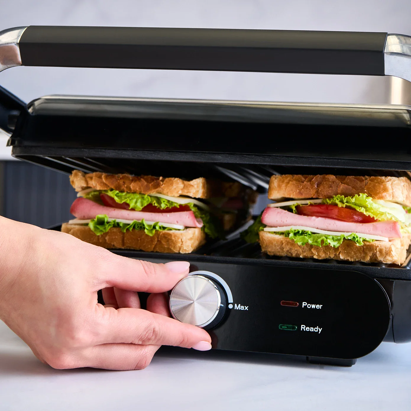 Homend Grilliant 1366UK 2-in-1 Electric Grill & Sandwich Maker 2000 W Compact Contact Grill | 180° Open BBQ Surface, 2000W, Inox - Image 3