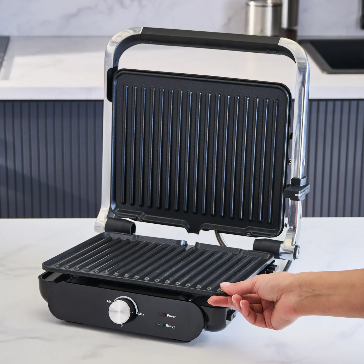 Homend Grilliant 1366UK 2-in-1 Electric Grill & Sandwich Maker 2000 W Compact Contact Grill | 180° Open BBQ Surface, 2000W, Inox - Image 5