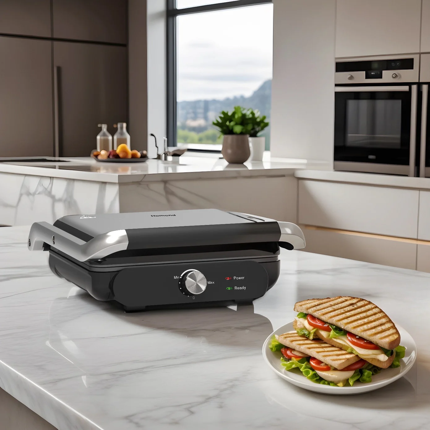 Homend Grilliant 1366UK 2-in-1 Electric Grill & Sandwich Maker 2000 W Compact Contact Grill | 180° Open BBQ Surface, 2000W, Inox - Image 9