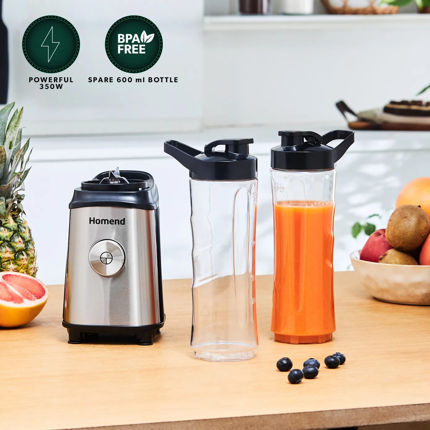 Homend Mixfresh 7010UK Dishwasher Safe, Stainless Steel Blender & Smoothie Maker, Two 600ML BPA Free Portable Bottles, Inox Black - Image 10