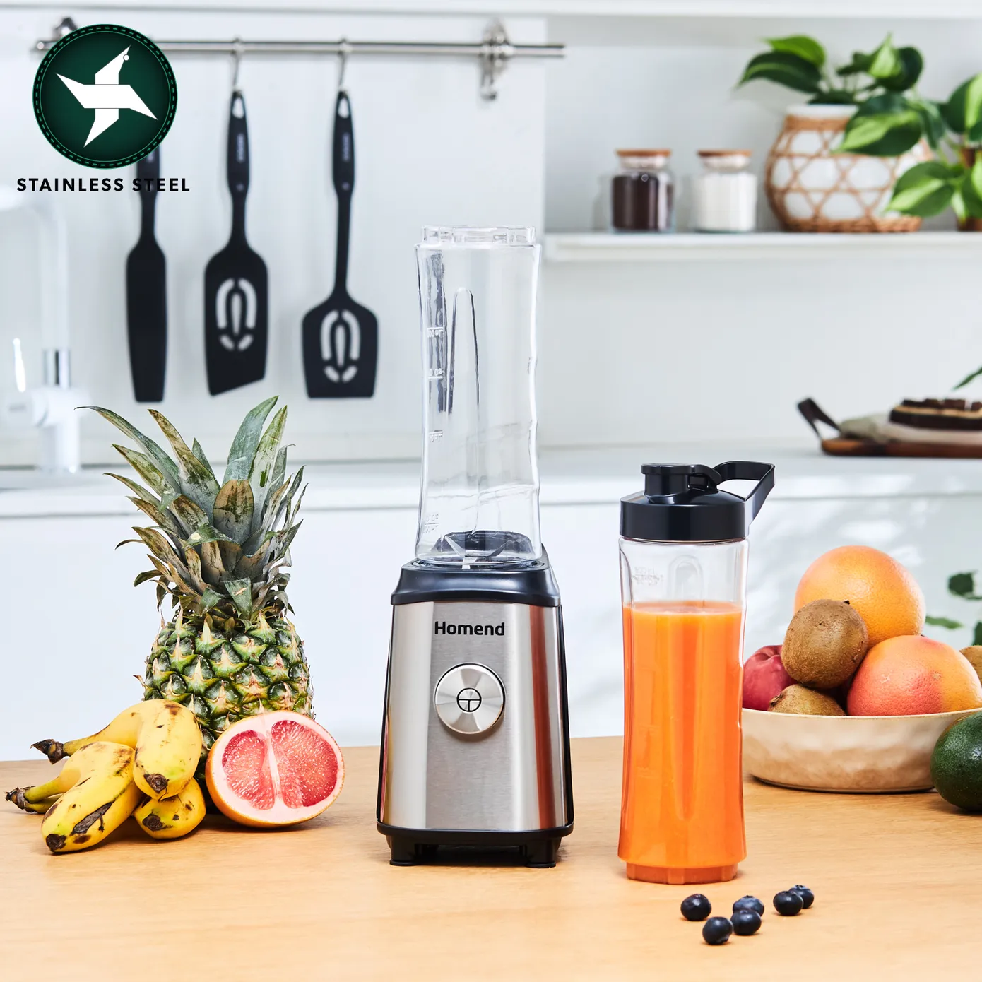 Homend Mixfresh 7010UK Dishwasher Safe, Stainless Steel Blender & Smoothie Maker, Two 600ML BPA Free Portable Bottles, Inox Black - Image 8