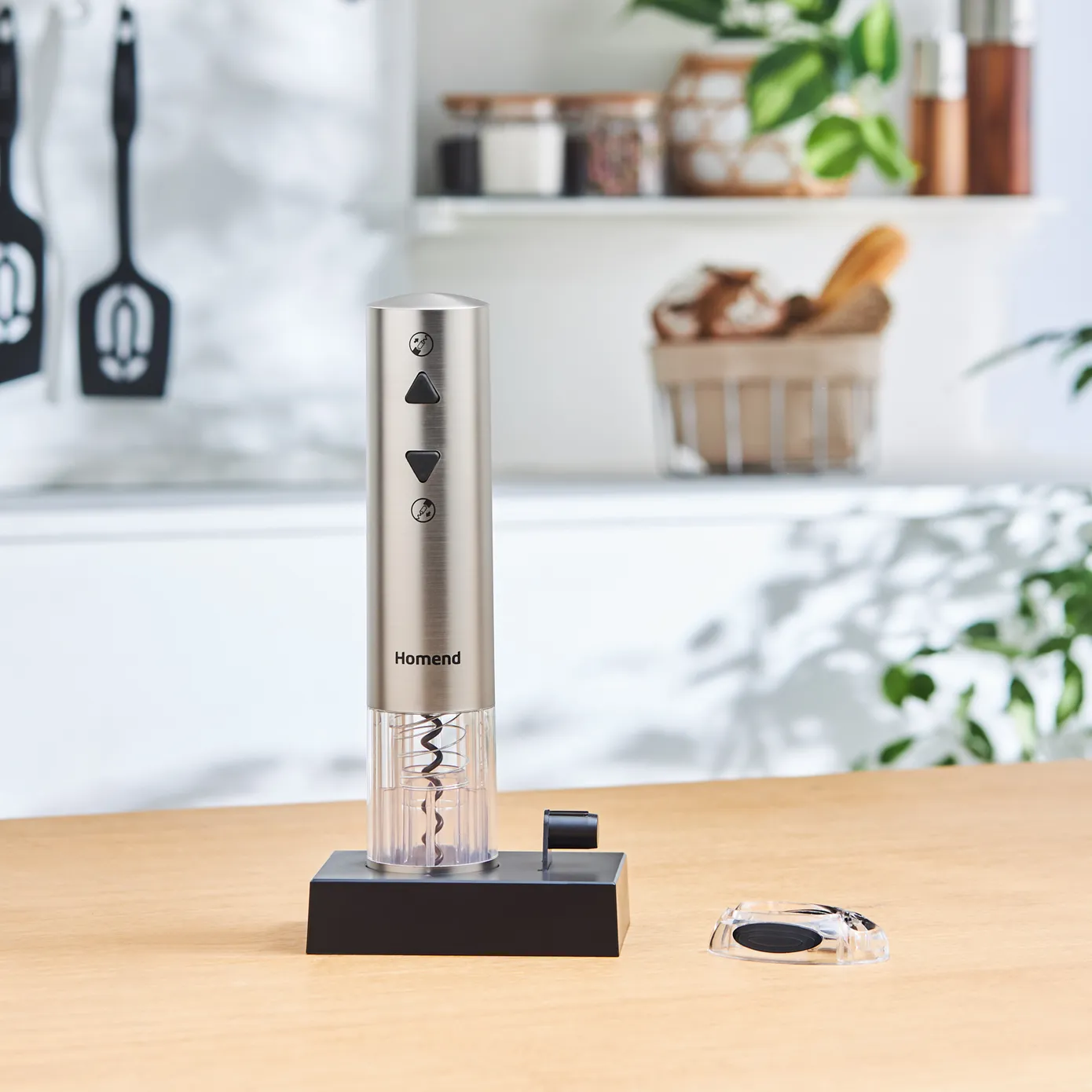 Homend Wine Up 2201UK Cordless Rechargeable Automatic Wine Opener (Electric Corkscrew) with Foil Cutter, Silver - Image 2