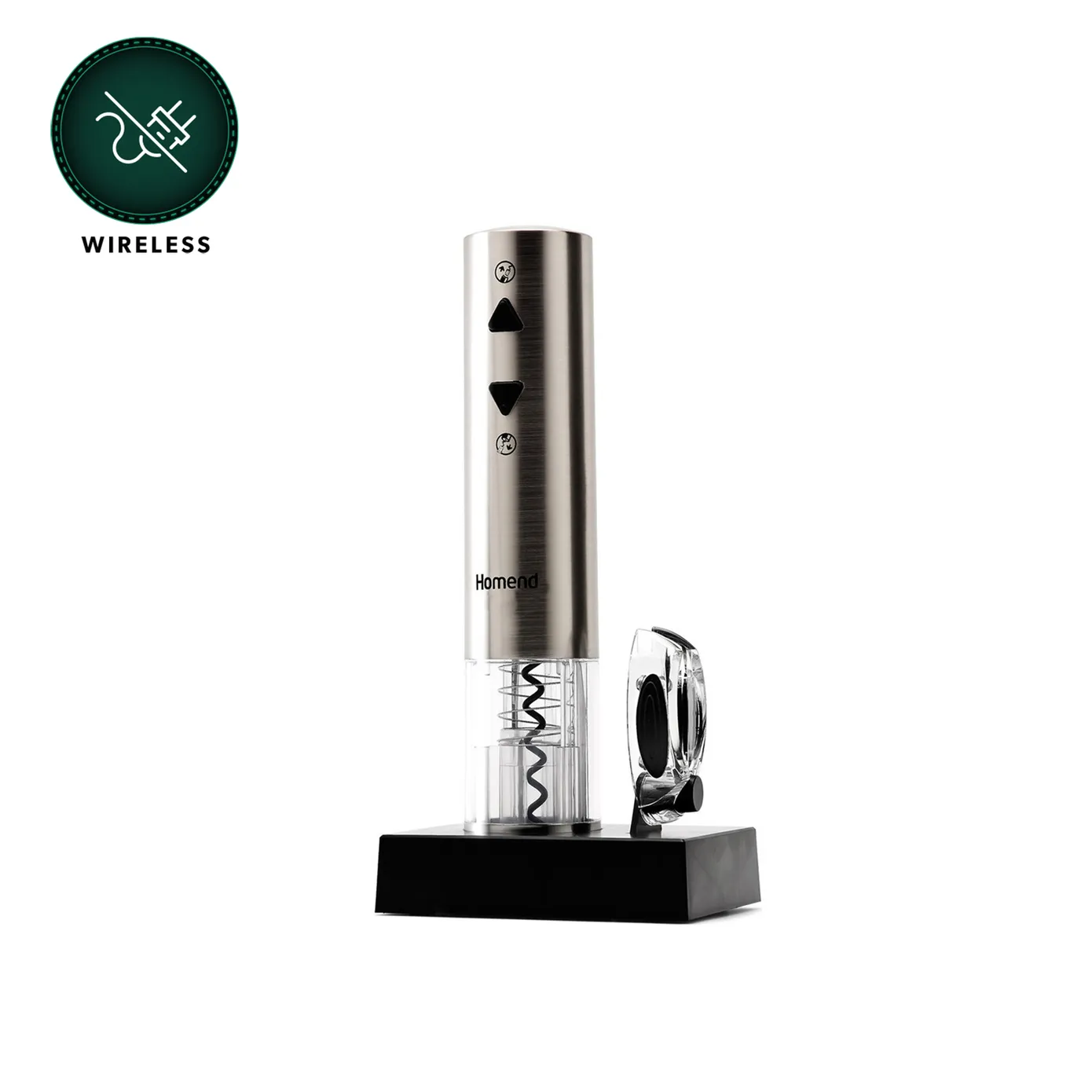 Homend Wine Up 2201UK Cordless Rechargeable Automatic Wine Opener (Electric Corkscrew) with Foil Cutter, Silver - Image 3