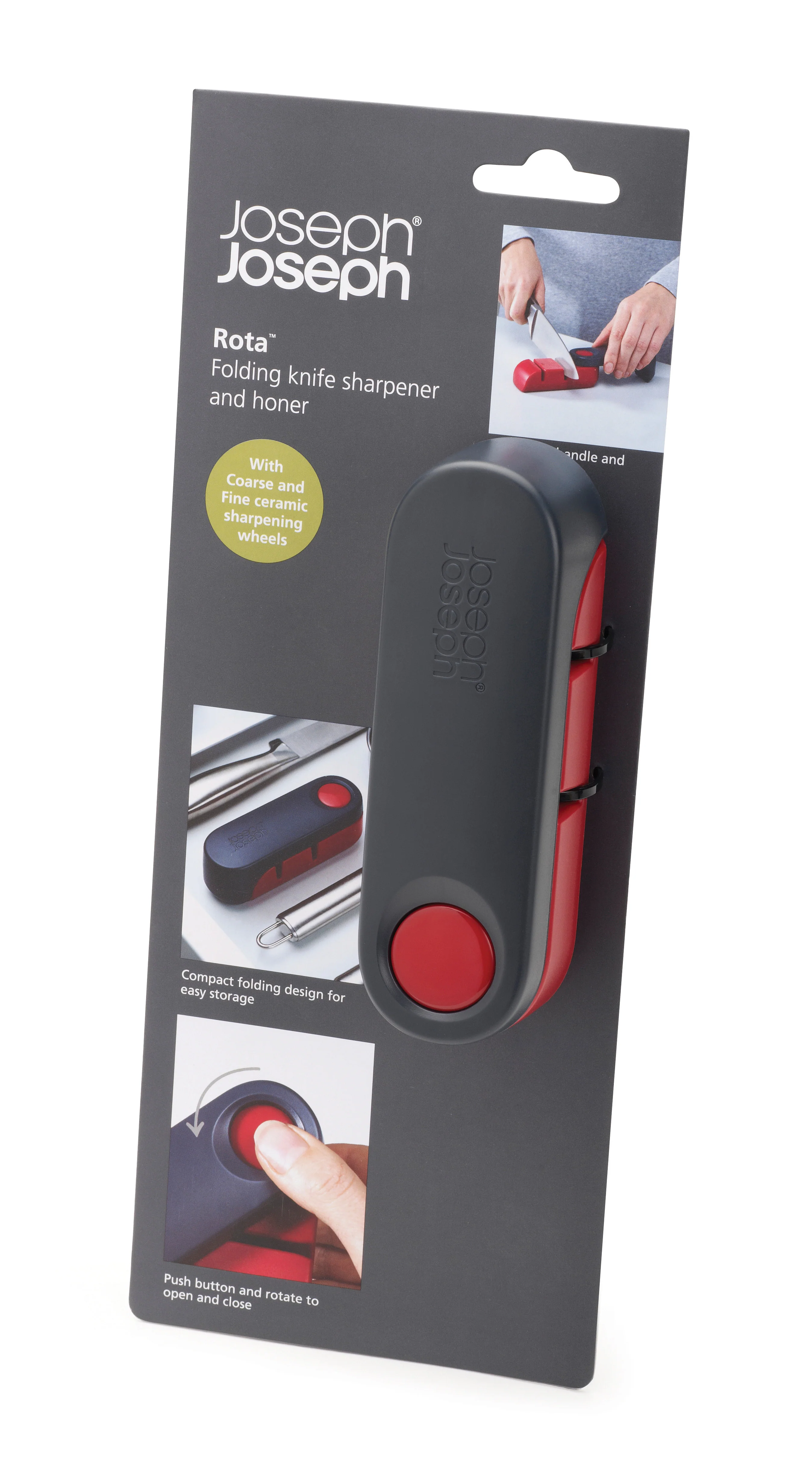 Joseph Joseph Rota Folding Knife Sharpner & Honer, Grey/Red - Image 2