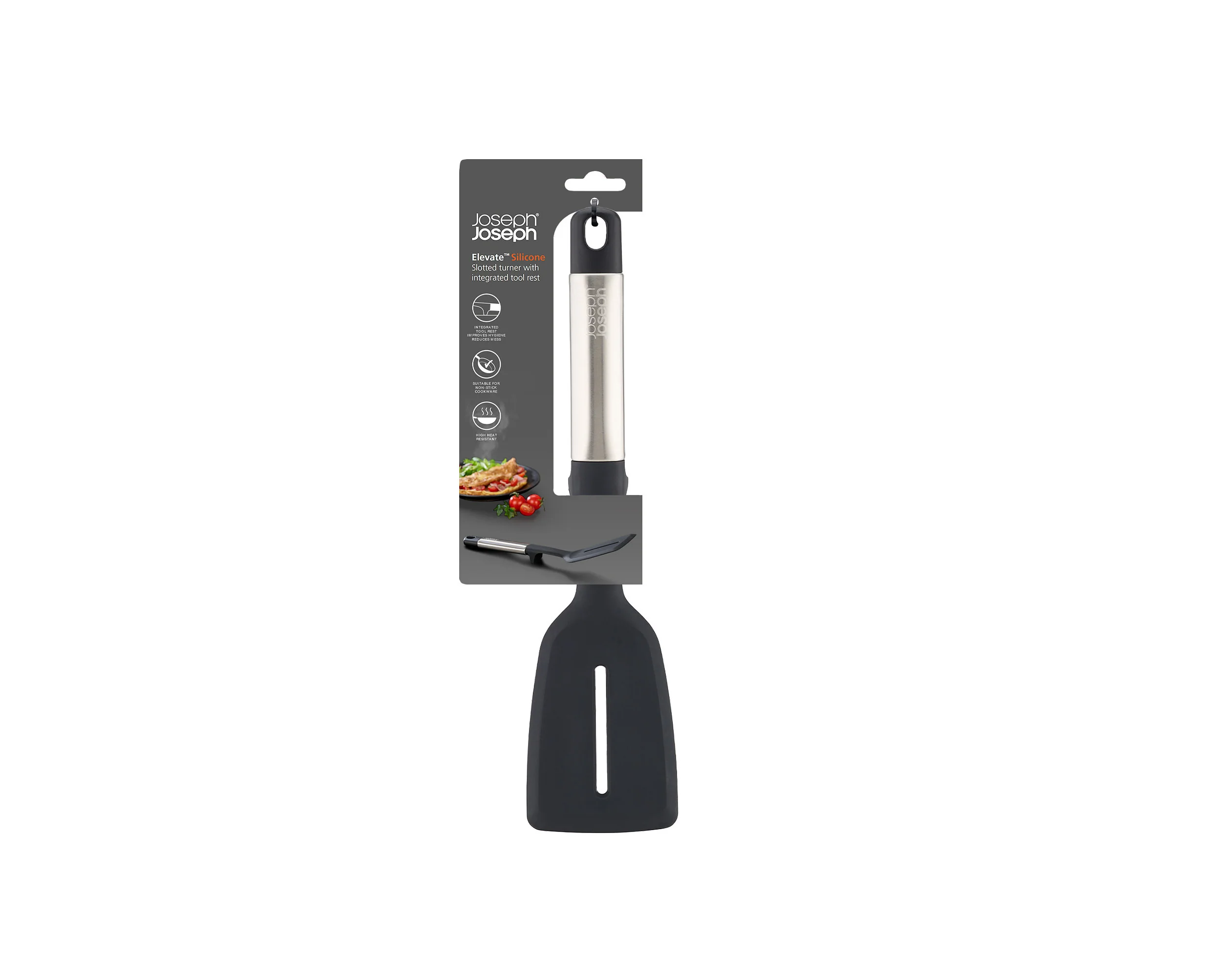 Joseph Joseph Elevate Stainless Steel Silicone Slotted Turner, Black Grey - Image 7