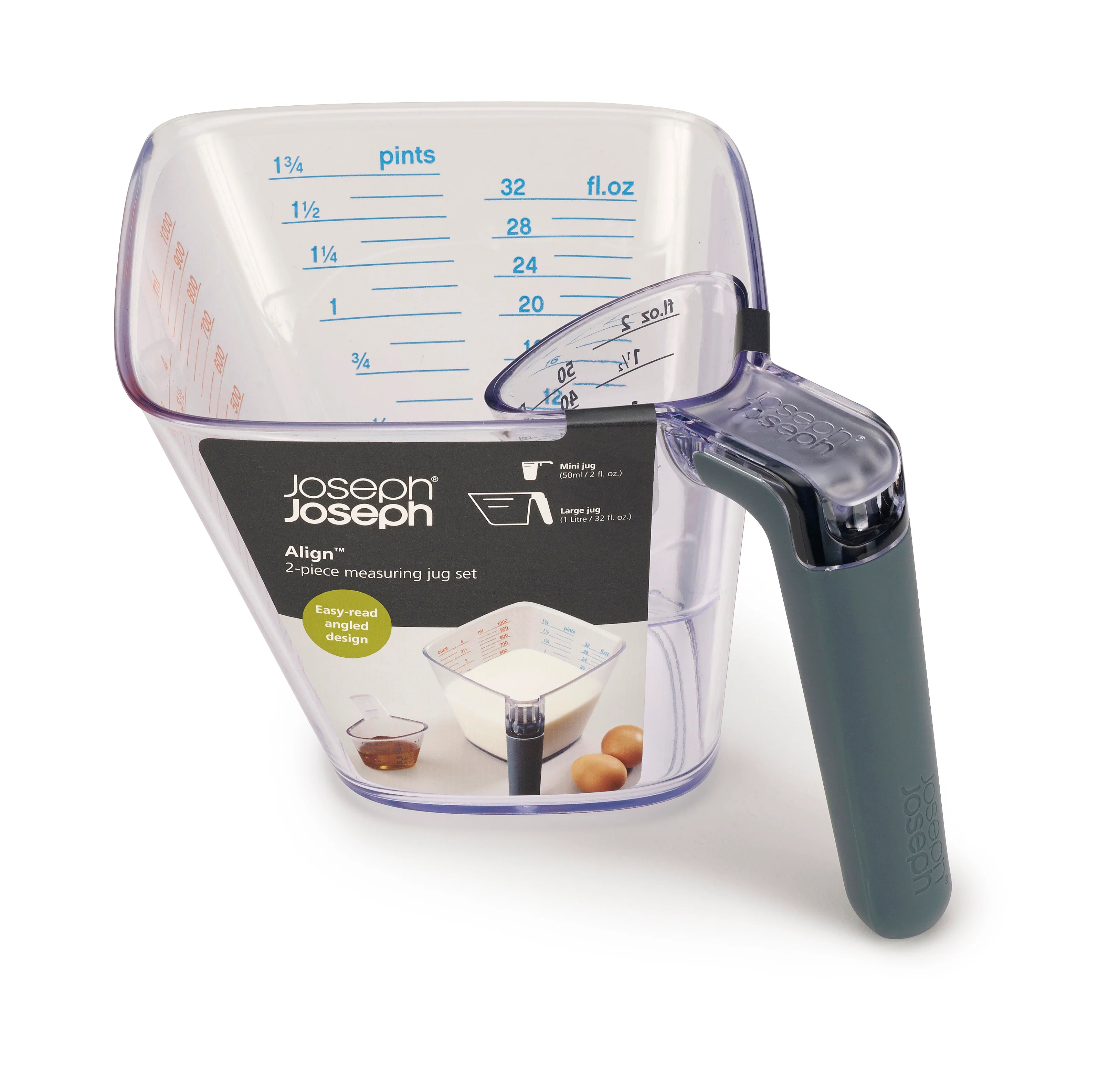 Joseph Joseph Align 2 Piece Easy Read Grey Measuring Jug Set, Clear - Image 4