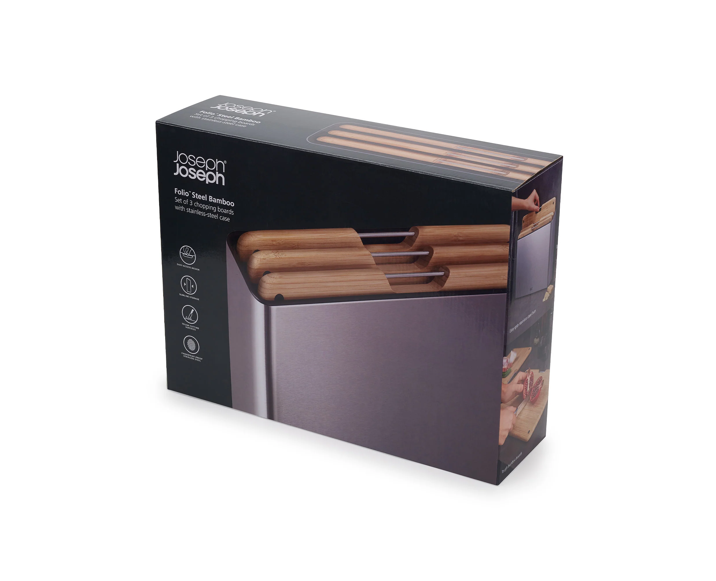 Joseph Joseph Folio Steel Bamboo 3 Piece Chopping Board Set, Grey - Image 11