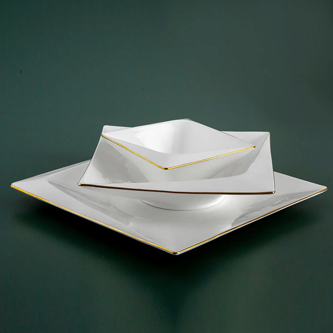 Jumbo Bone China Fold 58-Piece Dinner Set for 12 People, Gold - Image 24