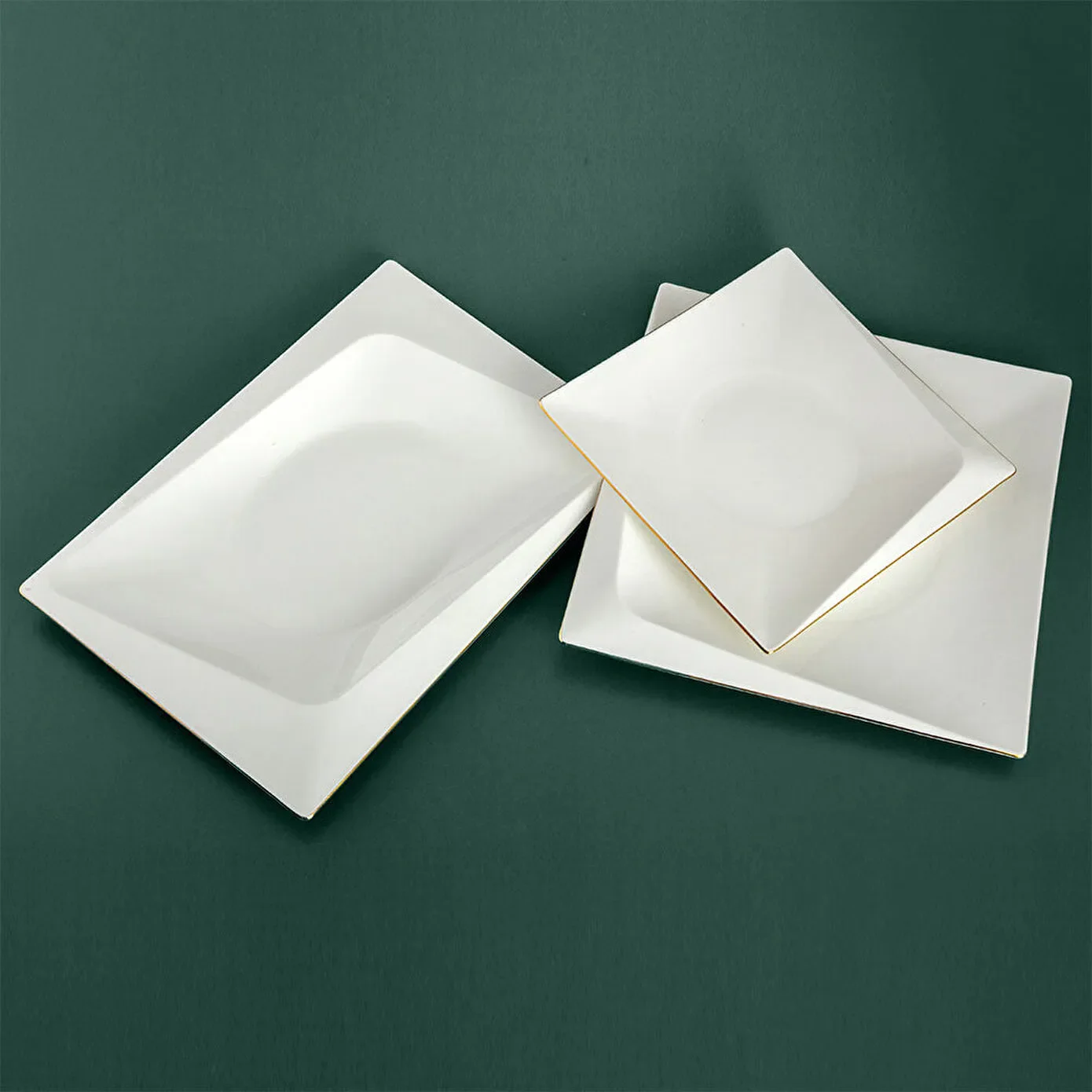 Jumbo Bone China Fold 58-Piece Dinner Set for 12 People, Gold - Image 25