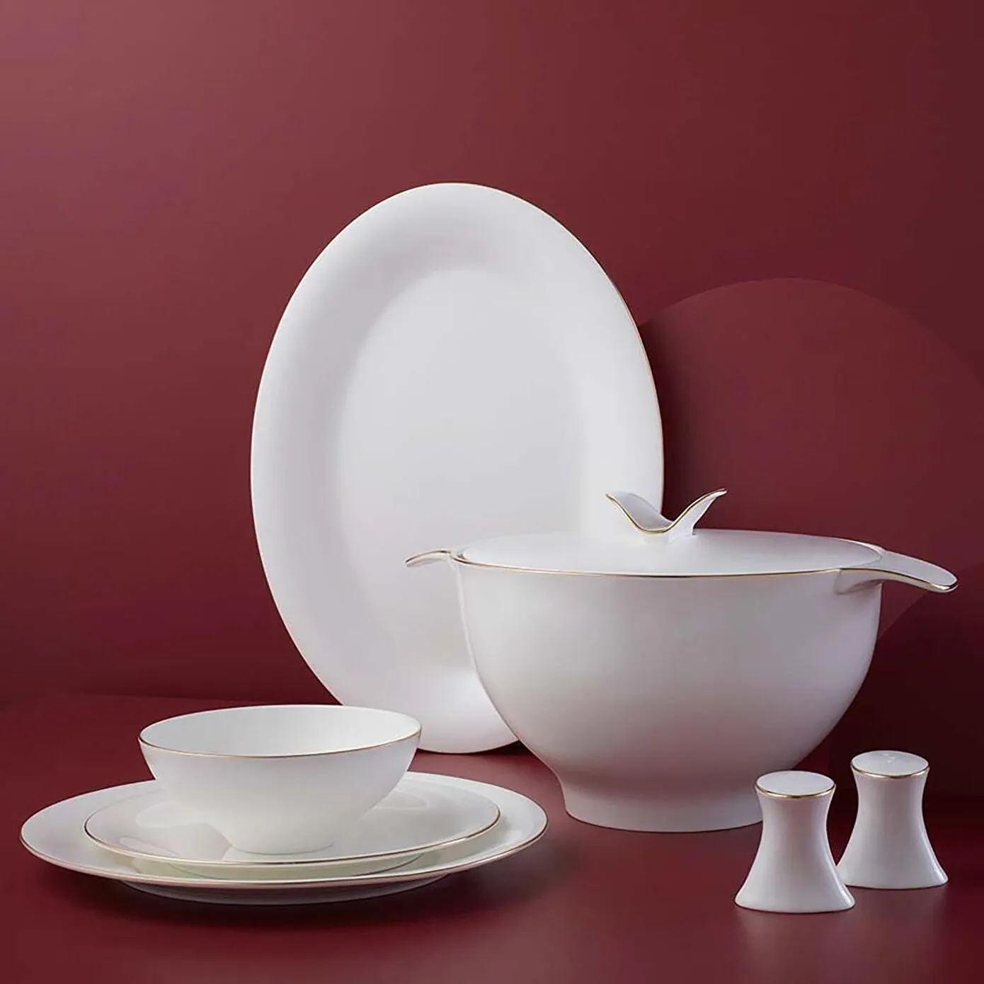 Jumbo Bone China Golda 61-Piece Dinner Set for 12 People, Gold - Image 9