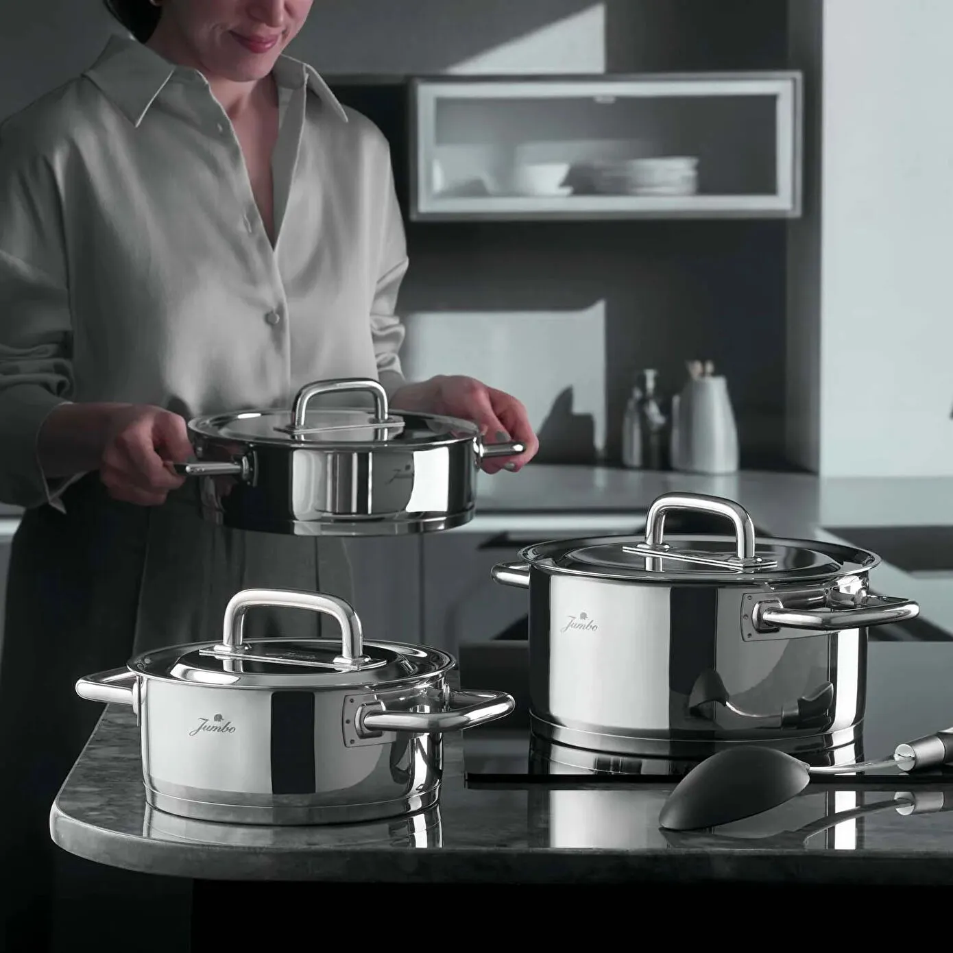 Jumbo Metalix 8-Piece Stainless Steel Induction Cookware Set, Silver - Image 5