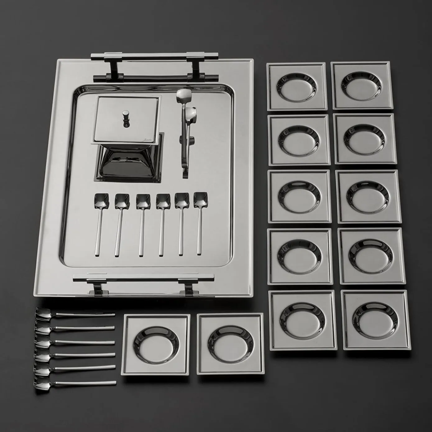 Jumbo New 9100 28-Piece Stainless Steel Square Tea Set, Silver