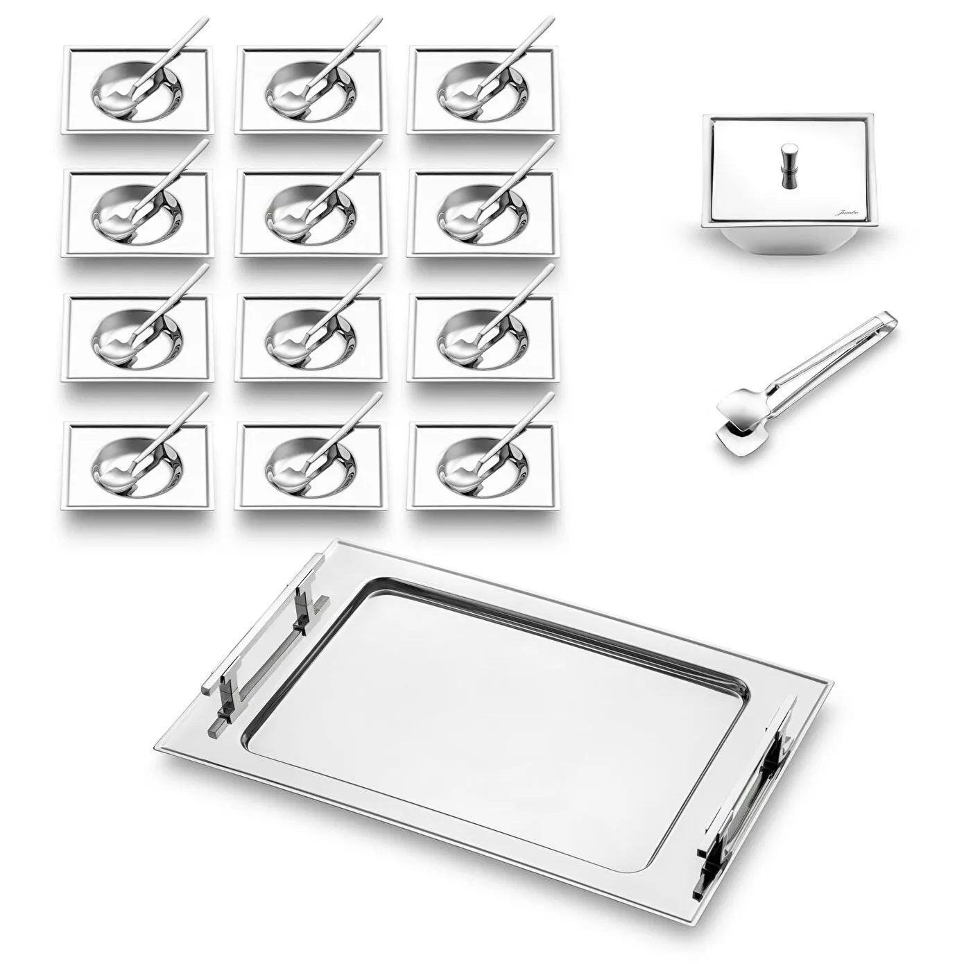 Jumbo New 9100 28-Piece Stainless Steel Square Tea Set, Silver - Image 4