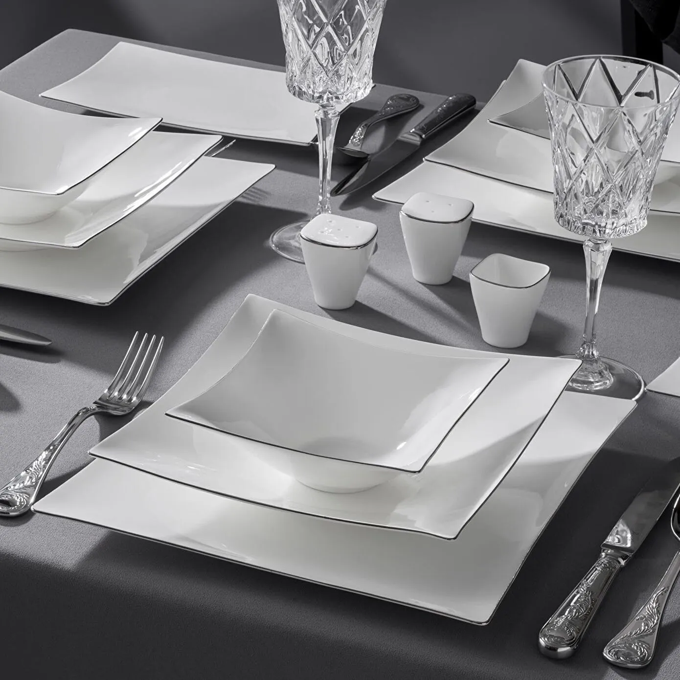 Jumbo Bone China Wind Platin 64-Piece Dinner Set for 12 People, Platin - Image 3