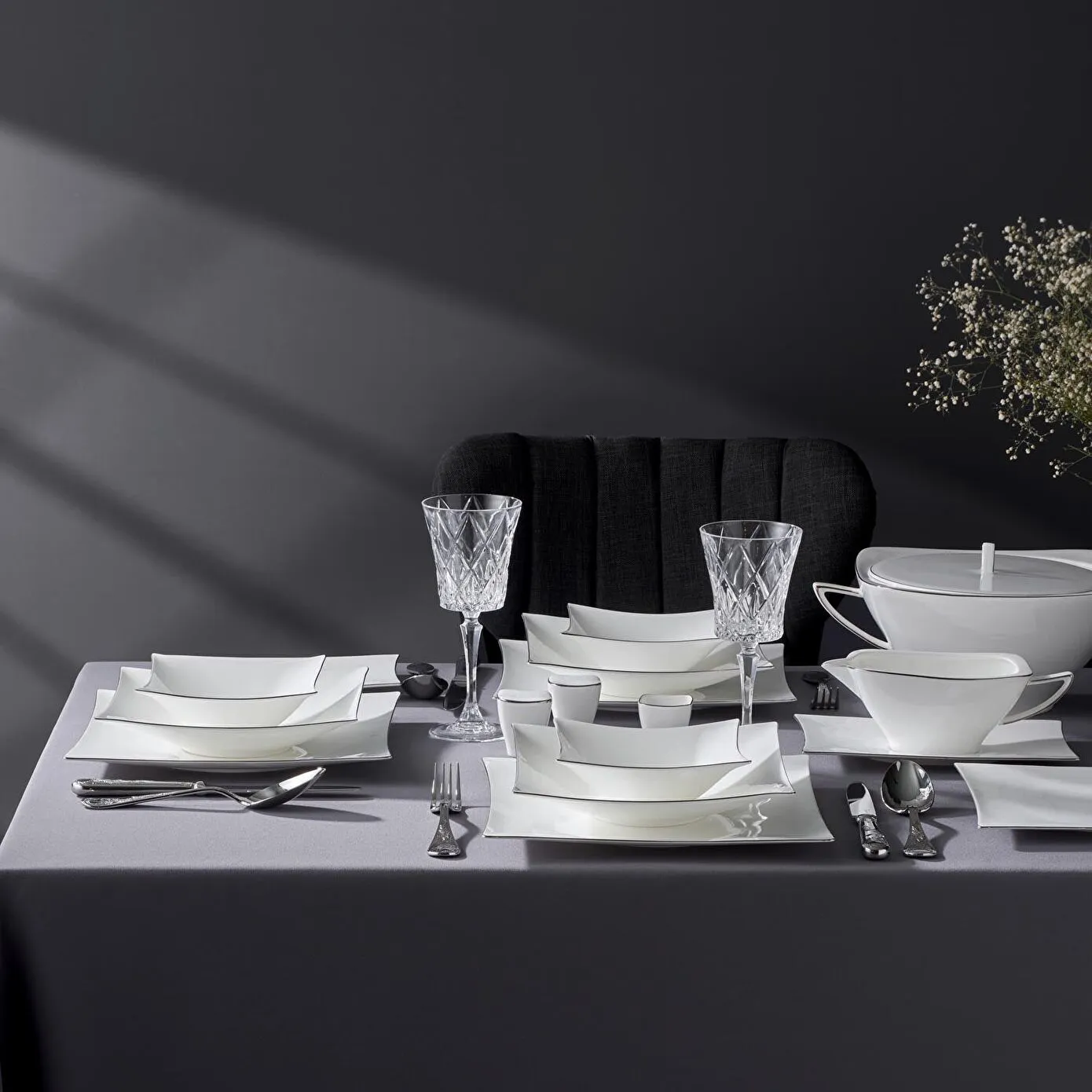 Jumbo Bone China Wind Platin 64-Piece Dinner Set for 12 People, Platin - Image 4