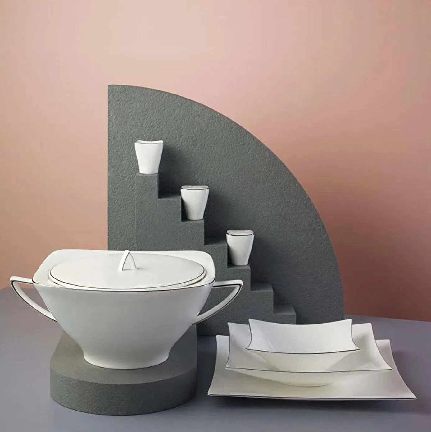 Jumbo Bone China Wind Platin 64-Piece Dinner Set for 12 People, Platin - Image 7