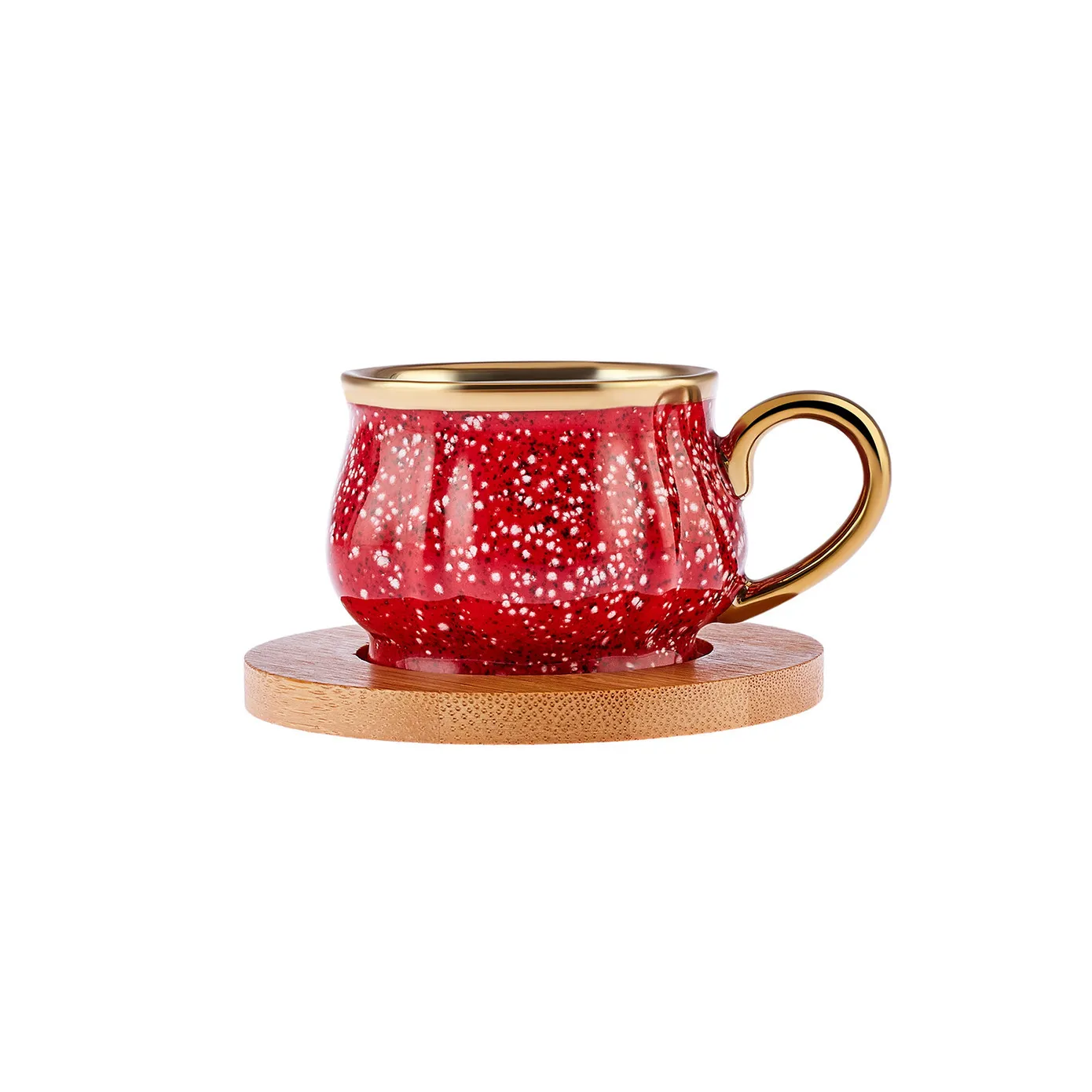 Karaca 12-Piece Bone China Espresso Turkish Coffee Cup Set with Bamboo Tray for 6 People, 90ml, Red Multi - Image 5