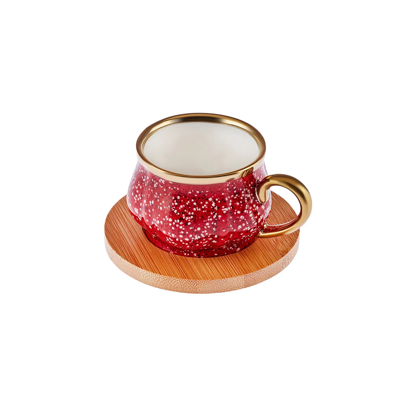 Karaca 12-Piece Bone China Espresso Turkish Coffee Cup Set with Bamboo Tray for 6 People, 90ml, Red Multi - Image 6